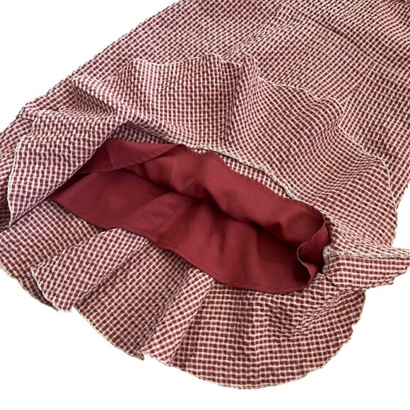Wayf Gingham Ruffle Asymmetric Mini Dress Red Size Small Preppy Twee Feminine‎ - Picture 5 of 12